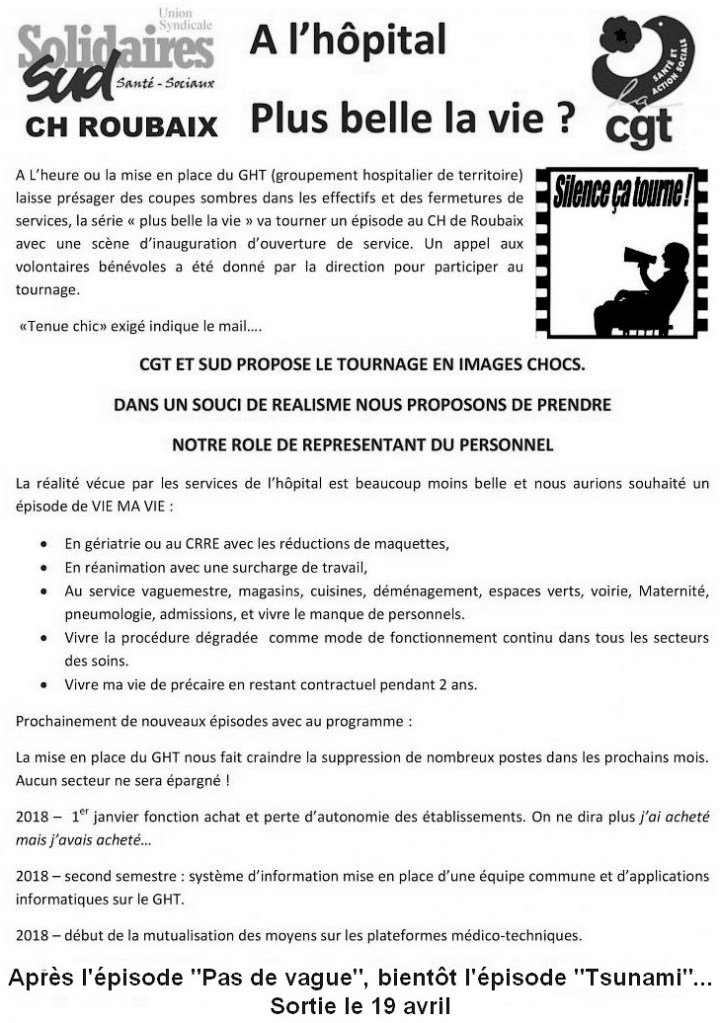 tract SUD et CGT de l'hôpital de Roubaix (avril 2018)