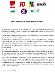 appel intersyndical à la grève pour le 10 décembre 2019