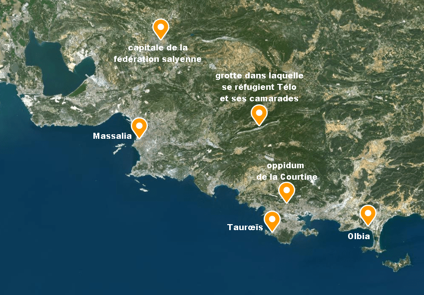 carte des environs de l'oppidum celto-ligure de la Courtine