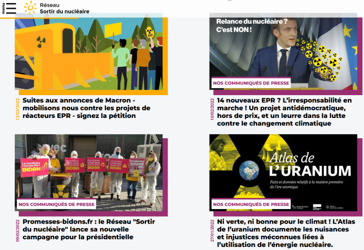 copie d'écran site réseau Sortir du nucléaire
