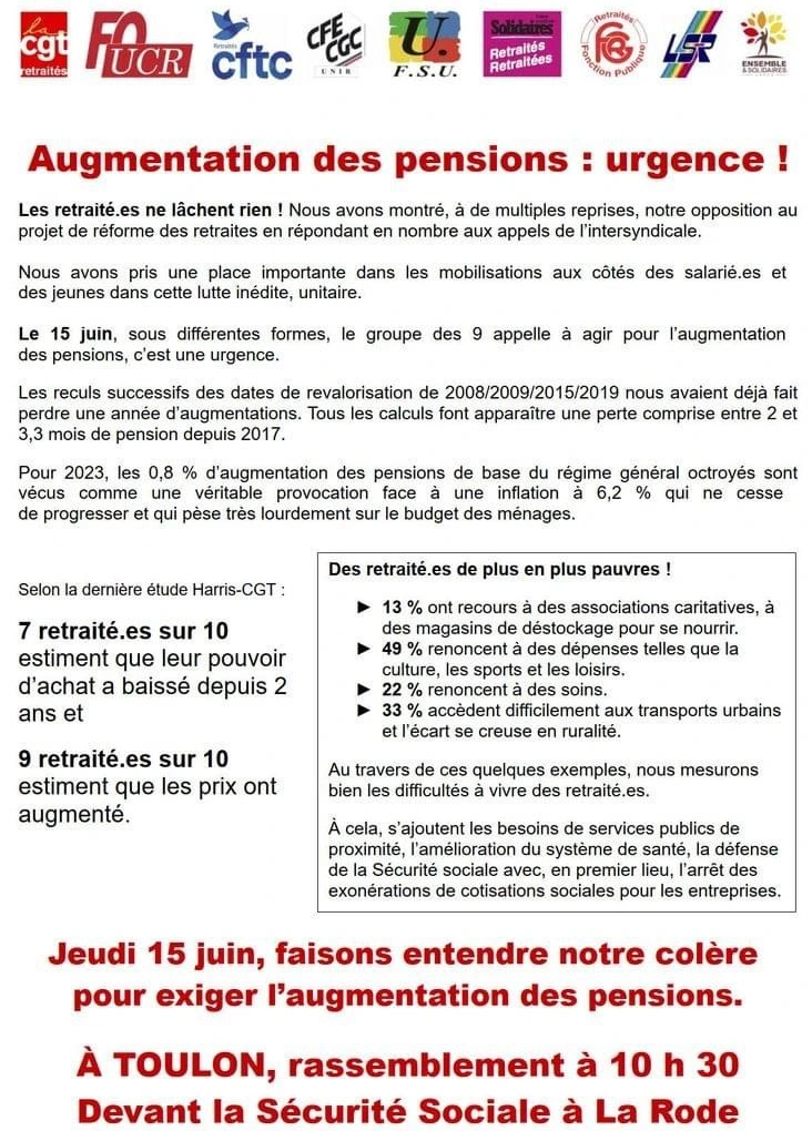 rassemblement des retraité-es du Var le 15 juin 2023 à Toulon